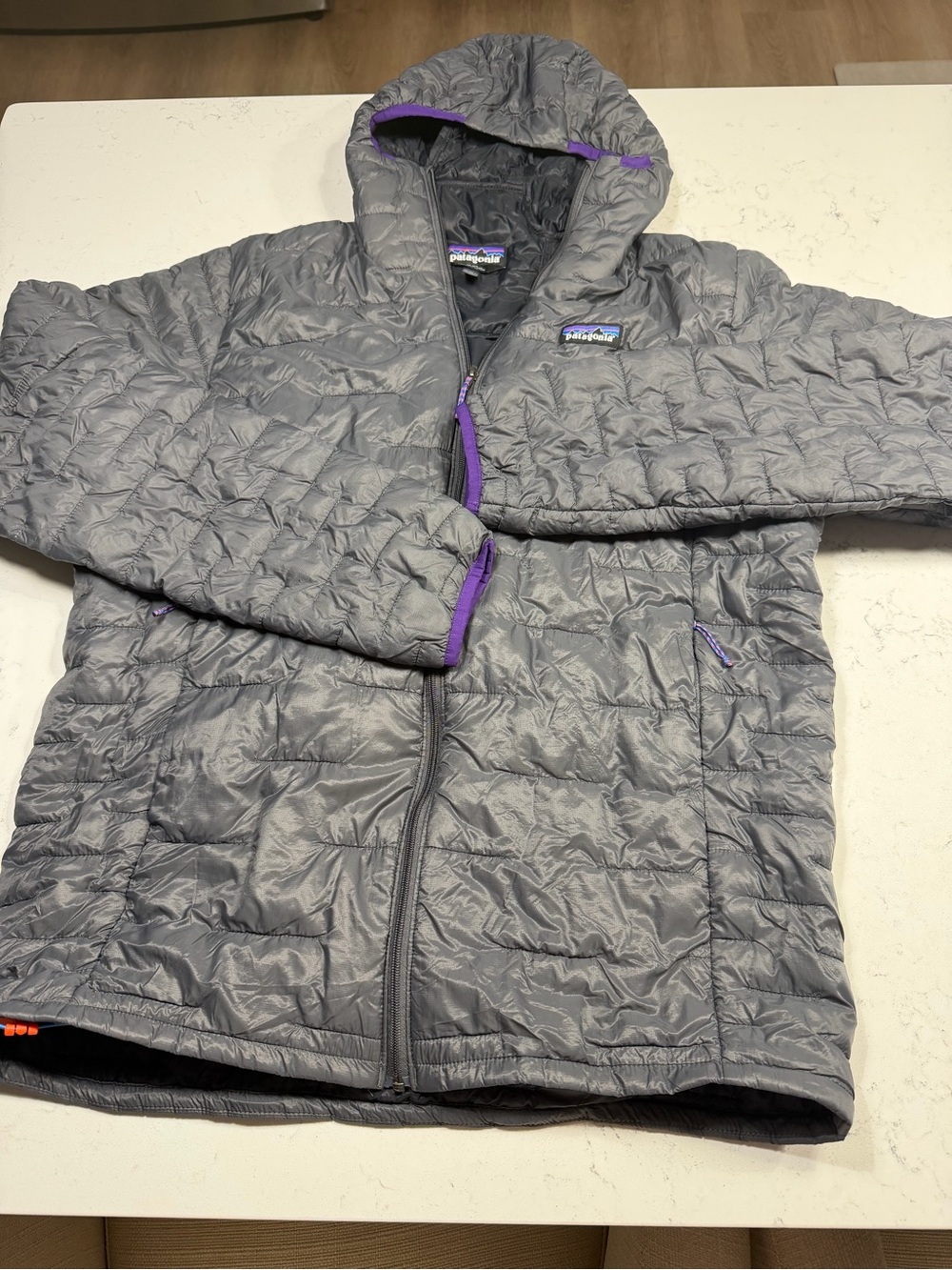 Patagonia Nano Puff Hoody Men’s Gray Purple Full Zip Hooded Puffer Jacket 84222